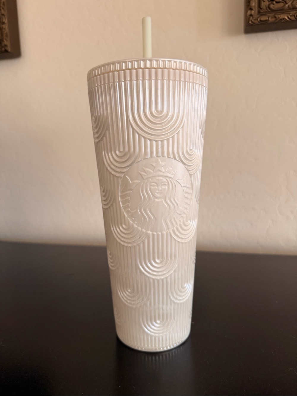 Starbucks Pearl White Embossed Tumbler with Straw